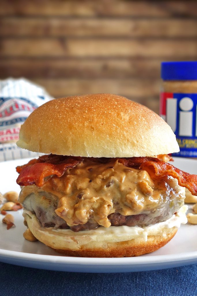 The peanut butter burger is a gooey, but delicious mess. This burger is topped with peanut butter, bacon, and mayo.