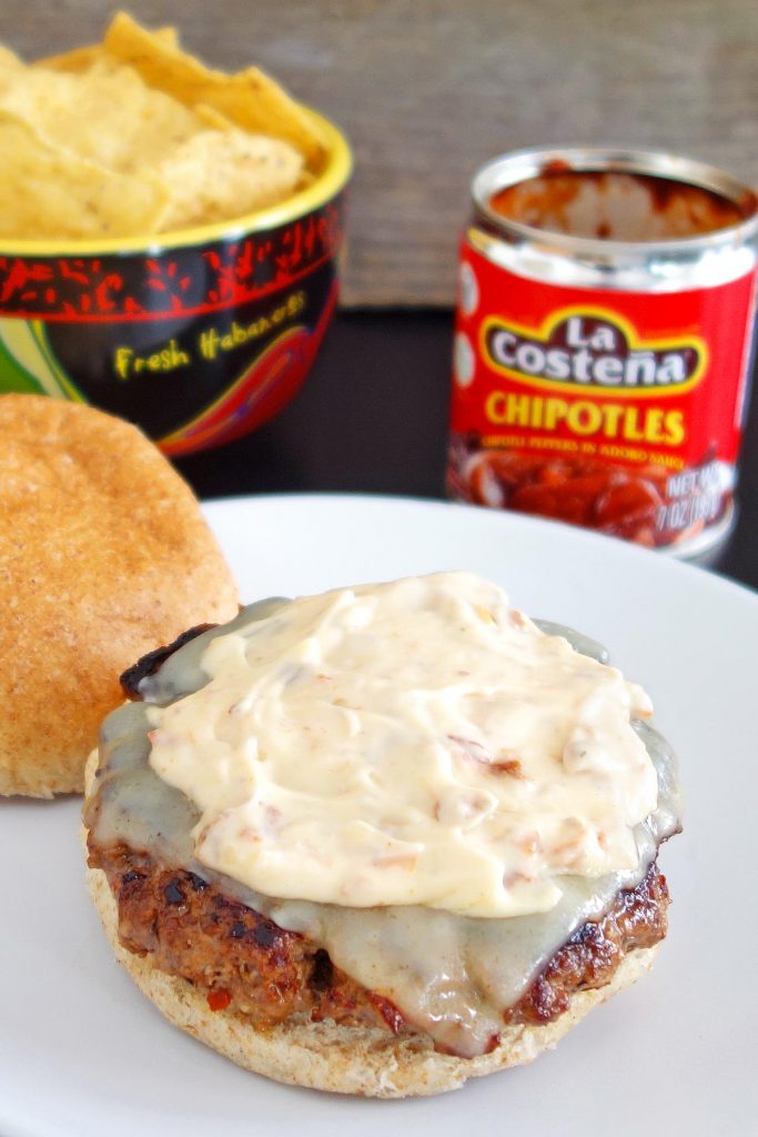 The chipotle burger - stuffed with chipotle peppers & topped with chipotle aioli